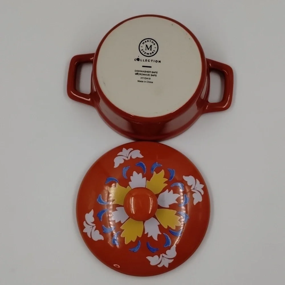 Martha Stewart Decorative Ceramic Cocotte Orange with multicolor print